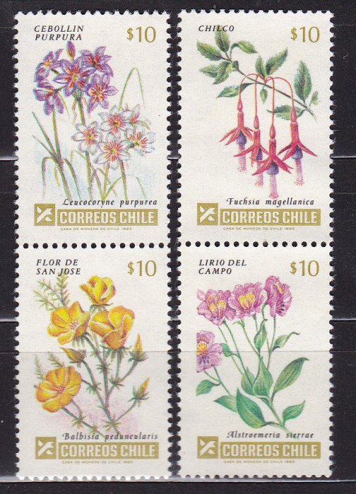 CHILE 1985 FLORA SERIE MNH