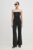 Sisley salopeta jeans culoarea gri, bumbac, cold shoulder, 42Y7LT00M