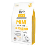 Brit Care Mini Hair &amp; Skin Adult, XS-S, Somon, hrană uscată fară cereale c&acirc;ini, piele și blană, 2kg