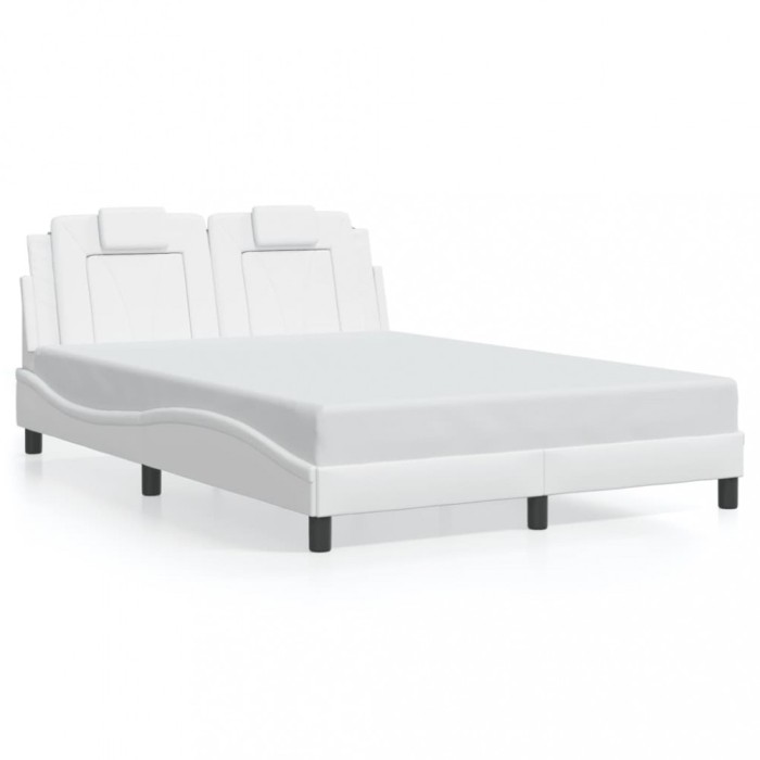 vidaXL Cadru de pat cu lumini LED, alb, 140x200 cm, piele ecologică 3214023