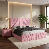 Pat Tapitat Leon Roz Catifea Premium Cu Noptiere Tapitate Trimite mesaj