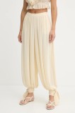 Bardot pantaloni culoarea bej, lat, high waist, 60039PB