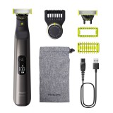 Aparat de tuns parul de pe fata si corp, Philips OneBlade Pro QP6552/15, Acumulator, Autonomie 120 min., Lungime 0, 4-10 mm, Crom