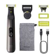 Aparat de tuns parul de pe fata si corp, Philips OneBlade Pro QP6552/15, Acumulator, Autonomie 120 min., Lungime 0, 4-10 mm, Crom
