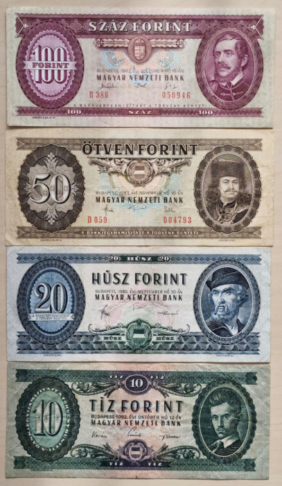 Lot bancnote 10 - 100 forinti Ungaria (1962-1993)