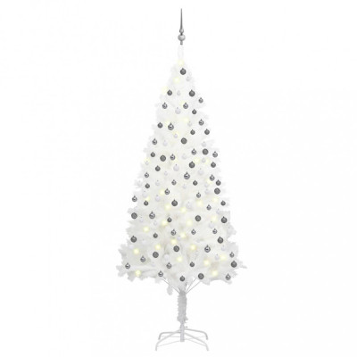 Set brad de Crăciun artficial cu LED-uri/globuri, alb, 210 cm foto