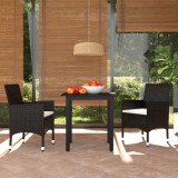VidaXL Set mobilier de grădină cu perne, 3 piese, negru, poliratan