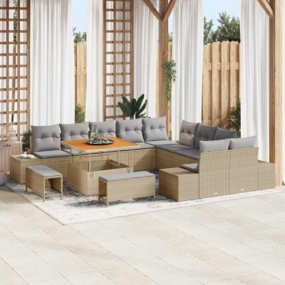 vidaXL Set de canapele pentru grădină cu pernă 13 pcs Bej Rattan poli foto