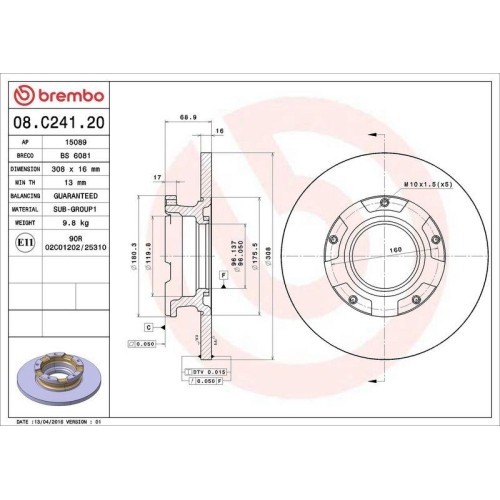 Set disc frana Ford Tourneo Custom V362 Bus (F3) 09.12-, Transit Custom V362 Box (Fy Fz) 09.12-, Transit Custom V362 Bus (F3) 04.12-, Transit V363 Bo