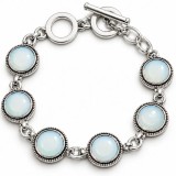 Bratara 7 pietre Opal, piatra rotunda alb albastru, incuietoare toggle reglabila