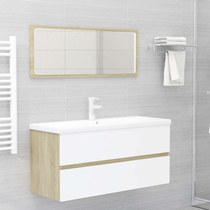 Set mobilier baie, 2 piese, alb și stejar Sonoma, PAL
