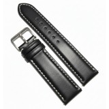 Cumpara ieftin Curea Ceas &bdquo;GT Contrast&rdquo; &ndash; Piele Naturală, Negru cu Cusătură Albă (18mm - 24mm)