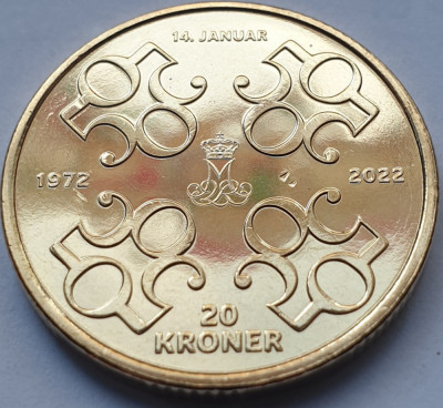 20 Kroner / Coroane 2022 Danemarca, Margrethe II - 50th Jubilee, unc foto