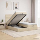 Cumpara ieftin Pat ottoman cu saltea cu headboard 2 buc. Crem Tesatura