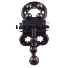 Inel vibrator pentru penis SCREAMING O Man Spark, cu inel pentru testicule, vibrator bullet și bile metalice, negru