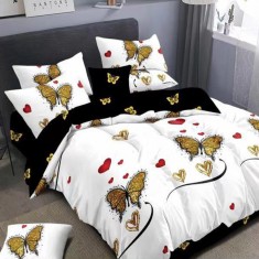 Lenjerie pat dublu,bumbac finet,6 piese,cearceaf normal 220x240cm, cearceaf pilota 200x220cm, 2 fete de perna 50x70, 2 fete de perna 70x70-M161