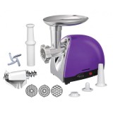 Cumpara ieftin Masina de tocat Heinner, 1600 W, 2 kg/minut, cutit inox, accesorii pentru rosii/carnati, 3 site, Mov