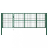 VidaXL Poartă gard de grădină cu st&acirc;lpi, verde, 350 x 100 cm, oțel