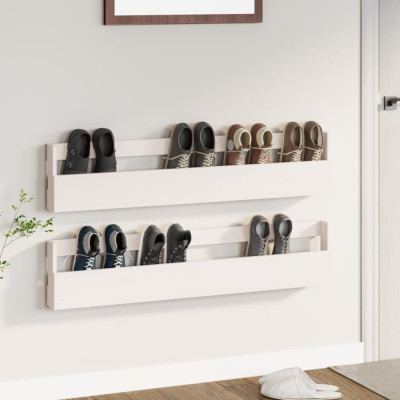 Pantofare de perete, 2 buc., alb, 110x9x23 cm, lemn masiv pin GartenMobel Dekor foto