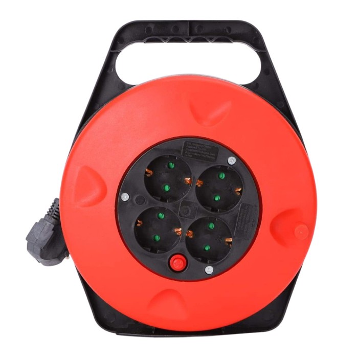 Prelungitor cu Tambur Incasetat, 4 Prize, Protectie la Suprasarcina, Cordon H05VV-F 3G1.0 mm&sup2;, 2300W, 15m