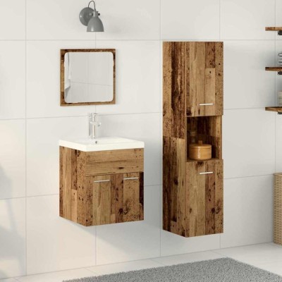 Set mobilier baie - 4 piese - Lemn vechi din lemn prelucrat foto
