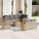 VidaXL Set canapele de grădină, 9 piese, cu perne, bej, poliratan