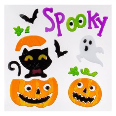 Autocolante Gel, Halloween, Dovleci, Pisică Neagră, Fantomă, Multicolor