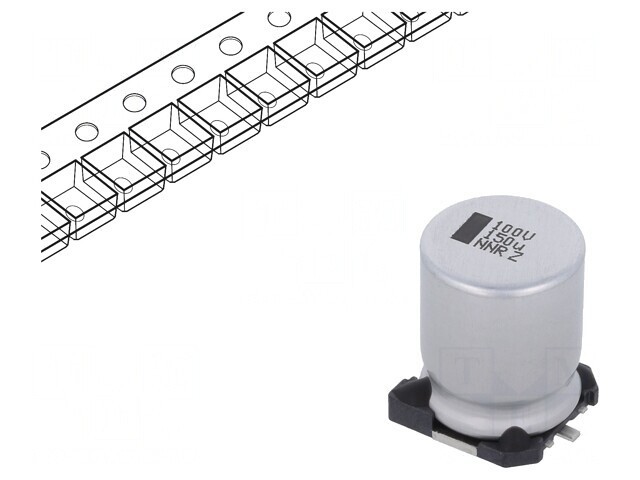 Condensator Electrolitic SMD 150uF 100V 12,5x12,5x16mm