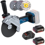 Bosch GWS 18V-180 P + 1600A00B8J - Polizor unghiular 180 mm accesorii + Set 2 acumulatori si incarcator Li-Ion 18 V 5 Ah