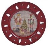 Platou Decorativ Crăciun, Model Spărgătorul de Nuci, Brazi perforați, Plastic, 33cm, Roșu, Oem