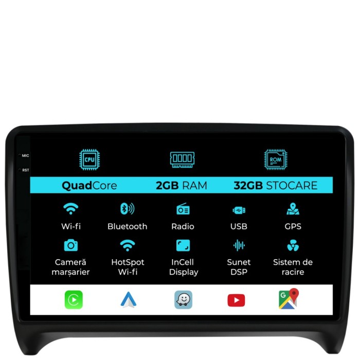 Navigatie Dedicata Audi TT (2006-2014), 9Inch, 2Gb Ram, 32Gb Stocare, Carplay