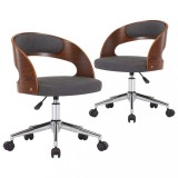 Scaune de bucatarie, 2 buc., gri, lemn curbat si textil