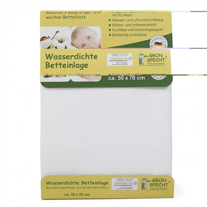 Protectie impermeabila saltea copii, 50x70 cm, fata dubla din bumbac, spalare automata 95&deg;C, Gruenspecht 163-00 Children SafetyCare