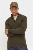 Superdry pulover din amestec de lana barbati, culoarea verde, cu turtleneck