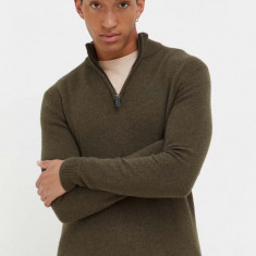 Superdry pulover din amestec de lana barbati, culoarea verde, cu turtleneck