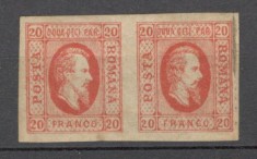 Romania.1865 Principele Cuza in oval 20 Par. rosu tip I+II pereche XR.25