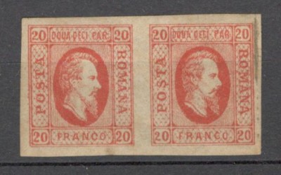 Romania.1865 Principele Cuza in oval 20 Par. rosu tip I+II pereche XR.25 foto