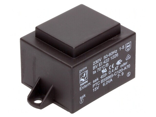 Transformator &Icirc;ncapsulat 6VA 230V 15V 400mA PCB