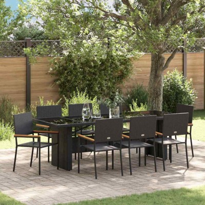 vidaXL Set de masă pentru grădină 9 pcs Negru Rattan poli 3365414 foto