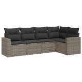 Set canapea de gradina cu perne, 5 piese, gri, poliratan