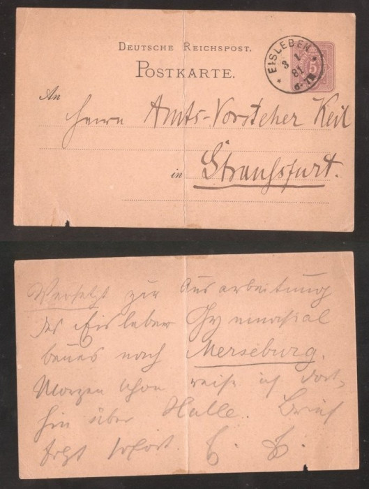 Germany Reich 1881 Old postcard postal stationery Eisleben -fold- DB.049