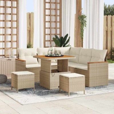 vidaXL Set de canapele pentru grădină cu pernă 8 pcs Bej Rattan poli 3363041 foto
