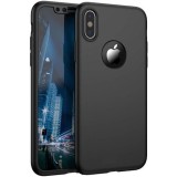 Husa GloMax FullBody Negru pentru Apple iPhone XS cu folie de sticla inclusa