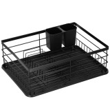 Uscator de vase cu suport tacamuri, din otel, cu tava de scurgere, 42x32x15cm, negru Household NewTrend