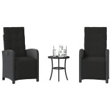 vidaXL Set bistro cu perne, 3 piese, negru, poliratan 365201