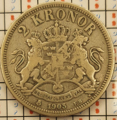 Suedia 2 coroane Kronor - Oscar II 1903 argint - km 761 - A004 foto