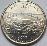 25 cents / quarter 2005 USA, West Virginia, unc, litera D, America de Nord
