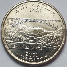 25 cents / quarter 2005 USA, West Virginia, unc, litera D foto