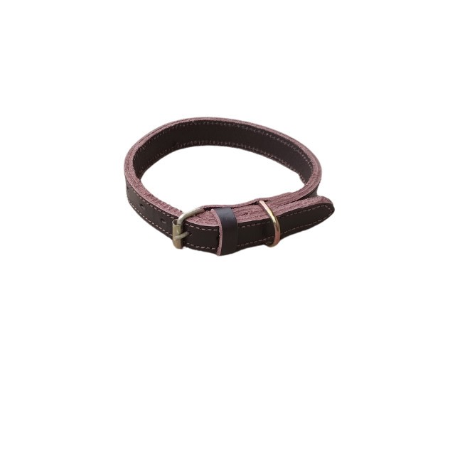 Zgarda dubla din piele naturala maro, pentru caini, 55 x 2 cm