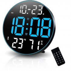 Ceas de perete modern, masa, Led, Albastru, Calendar, Temperatura, 2 Alarme,